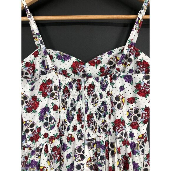 Hell Bunny Womens Sugar Skull & Roses Print Summer Dress S White Cute Goth - Picture 3 of 12